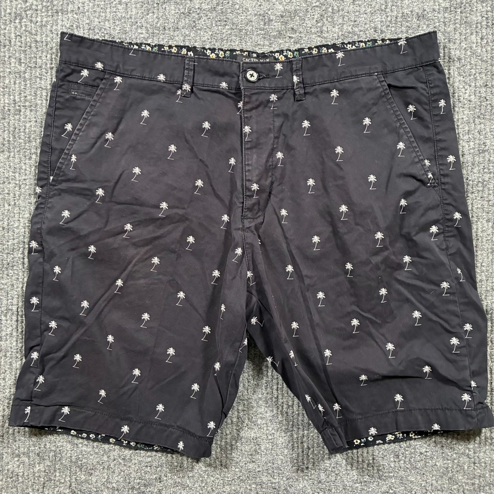 Cactus Man Ricky Singh Mens Shorts Size 38 Black Palm Tree Print Casual Mid Rise